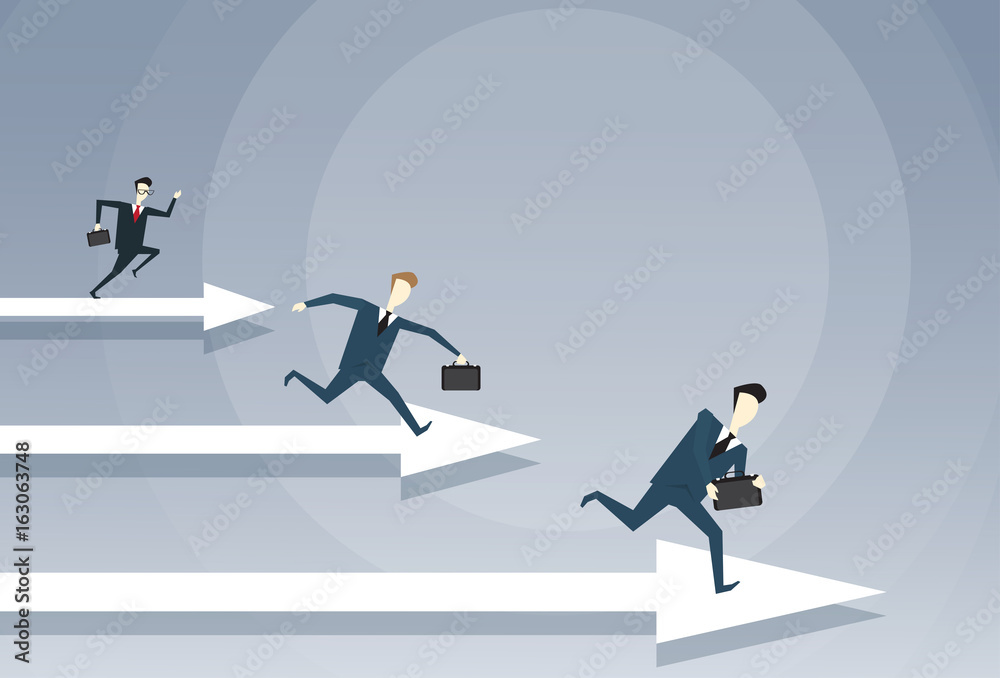 Business People Group Run Team Leader On Arrow Competition Concept Flat Vector Illustration Business People Group Run Team Leader On Arrow Competition Concept Flat Vector Illustration