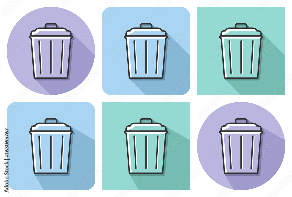 Outlined icon of refuse bin with parallel and not parallel long shadows Outlined icon of refuse bin with parallel and not parallel long shadows