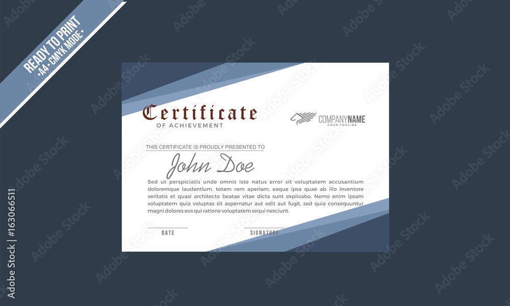 Blue and dark Blue Certificate decorated template with black shapes and golden lines vector
