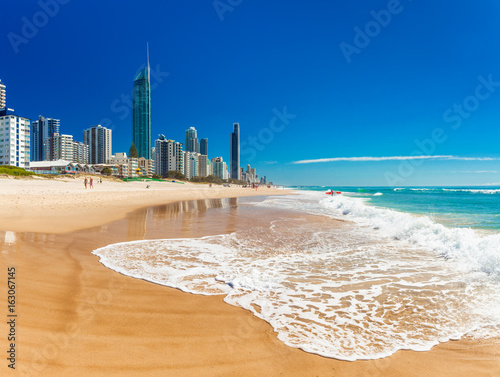 SURFERS PARADISE, AUS - SEPT 05 2016 Skyline and a beach of Surfers Paradise, Gold Coast