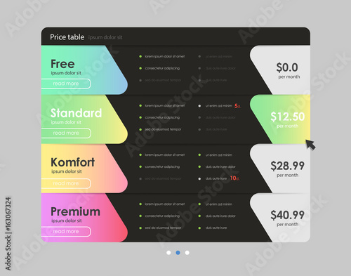 Set of offer tariffs. ui ux vector banner for web app. set of pricing table, order, box, button, list with plan for website in flat design.