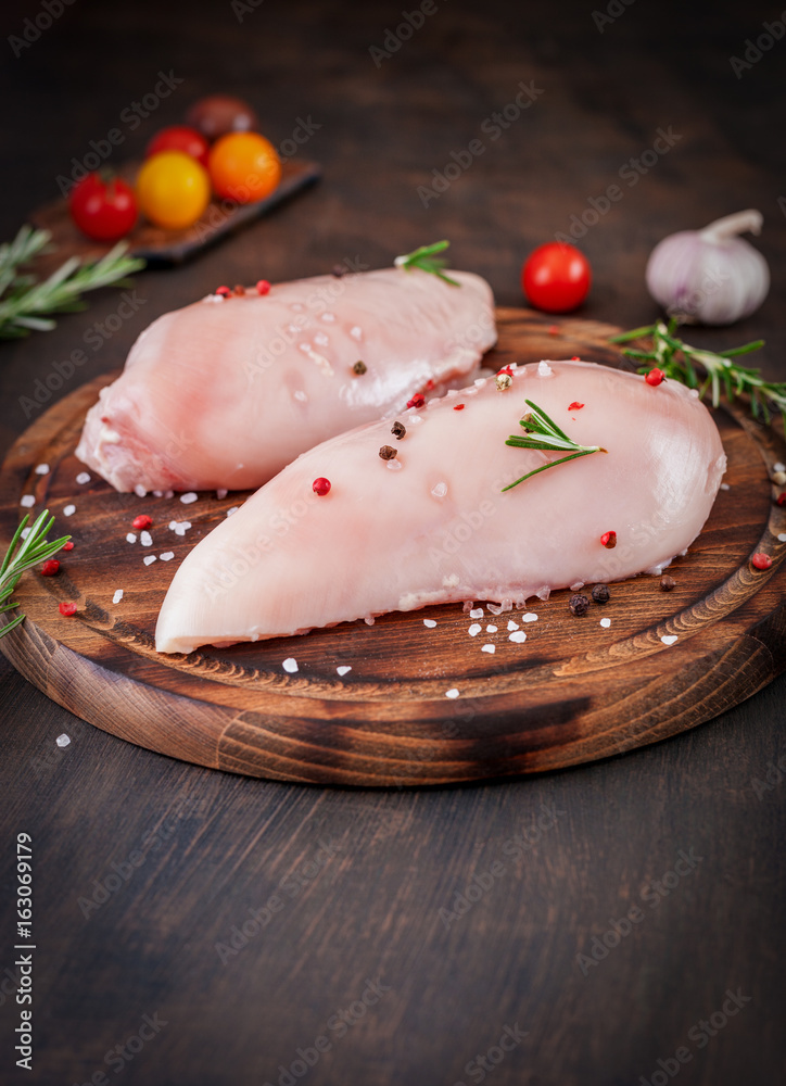 Raw Chicken Fillets With Vegetables and Spices