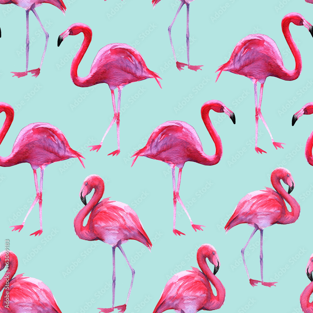 Fototapeta premium Background of pink flamingos. Seamless pattern. 