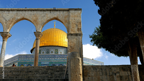 Dome of the Rock in Jerusalem over the Temple Mount. Golden Dome is the most known mosque and landmark in Jerusalem and sacred place for all muslims. photo