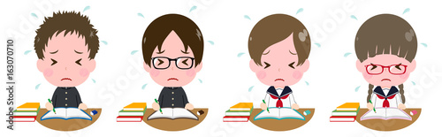 勉強する学生セット　汗