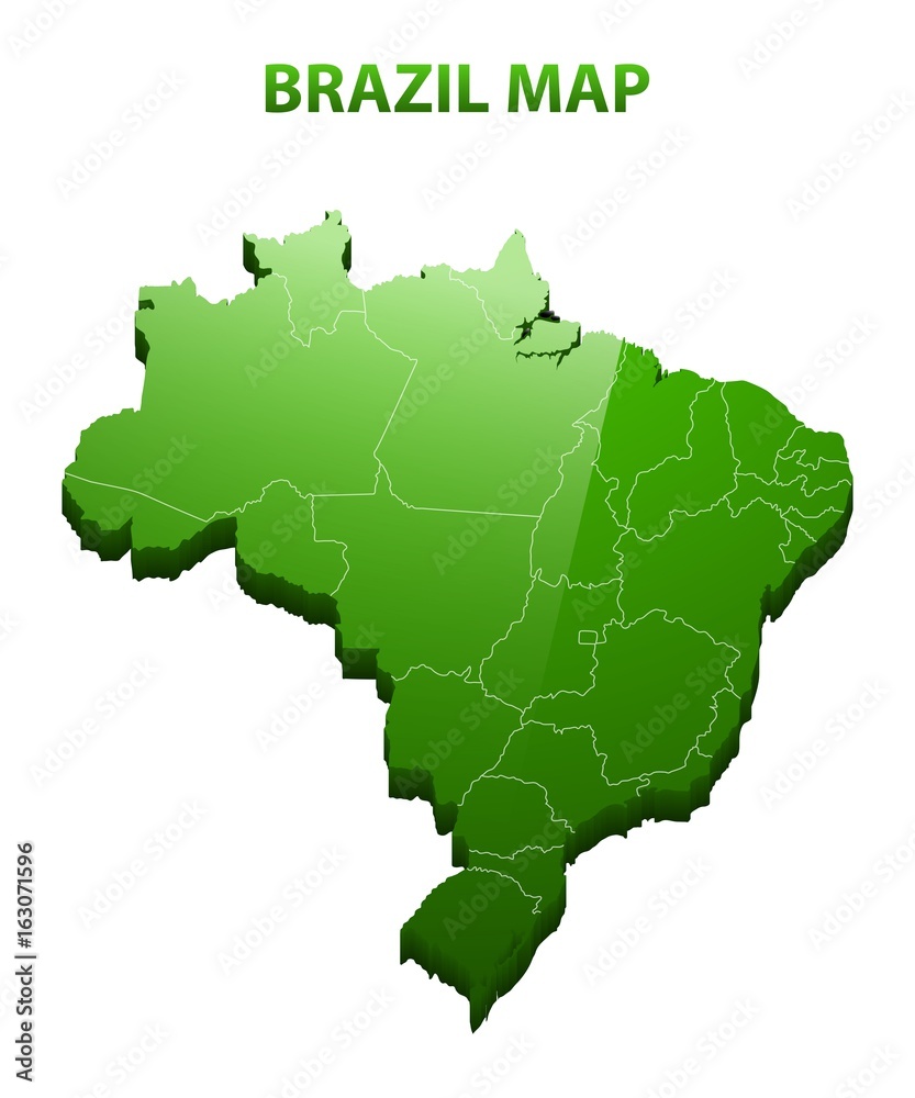Highly detailed three dimensional map of Brazil with regions border