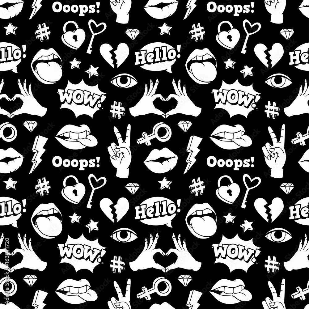 Seamless pattern with fashion patches. Seamless pattern with fashion patches.