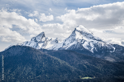 Watzmann mountain peak with dramatic clouds in summer, Berchtesgadener Land, Bavaria, Germany