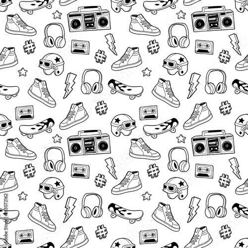 Seamless pattern in cartoon 80s-90s comic style.