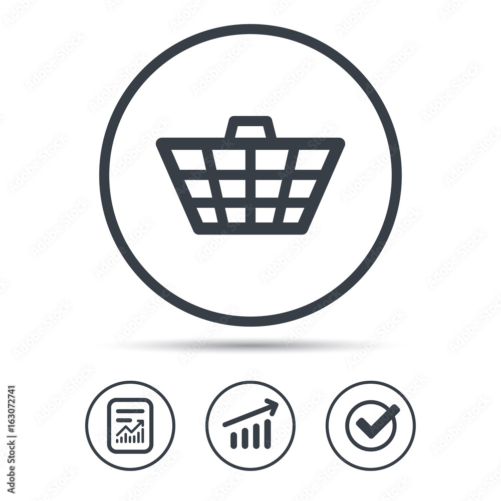 Basket icon. Shopping cart symbol. Report document, Graph chart and Check signs. Circle web buttons. Vector Basket icon. Shopping cart symbol. Report document, Graph chart and Check signs. Circle web buttons. Vector