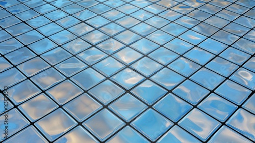 3D rendering distorted blue and cloudy sky mosaic