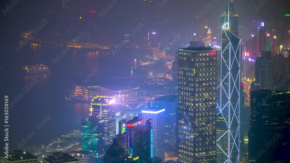 Hong Kong Night timelapse Smog Rooftop view