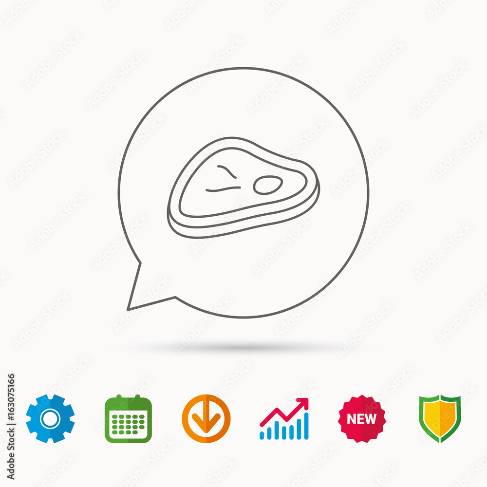 Naklejka premium Meat icon. Beef steak sign. Barbecue meat slice symbol. Calendar, Graph chart and Cogwheel signs. Download and Shield web icons. Vector