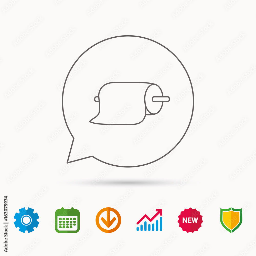 Fototapeta premium Paper towels icon. Kitchen hygiene sign. Calendar, Graph chart and Cogwheel signs. Download and Shield web icons. Vector