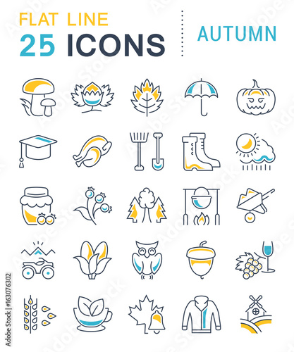 Set Vector Flat Line Icons Autumn