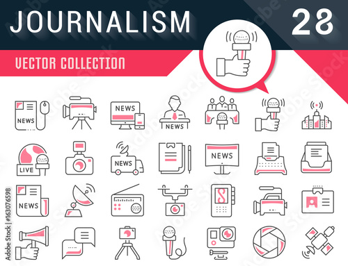 Set Vector Flat Line Icons Journalism