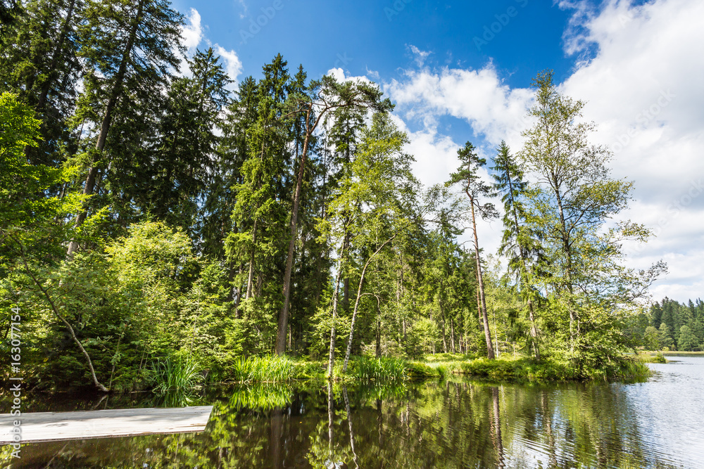 Obraz premium wooden floating platform on lake