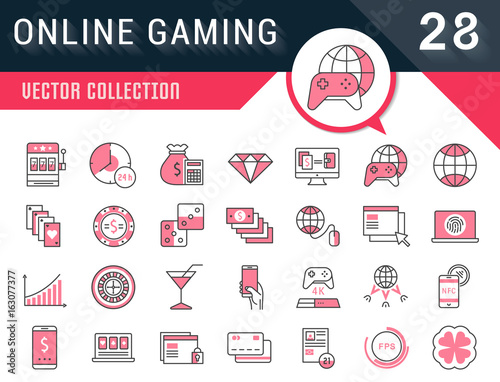 Set Vector Flat Line Icons Online Gaming