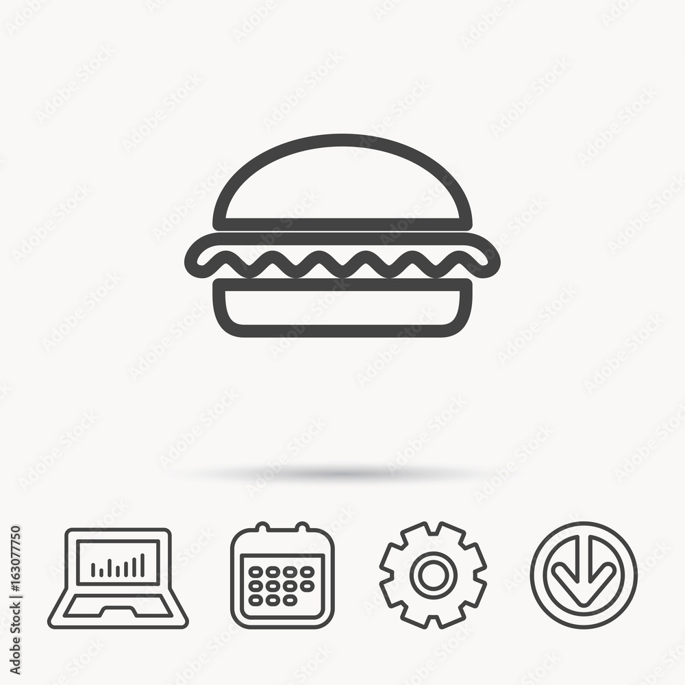 Vegetarian burger icon. Healthy fast food sign. Burger symbol. Notebook, Calendar and Cogwheel signs. Download arrow web icon. Vector Vegetarian burger icon. Healthy fast food sign. Burger symbol. Notebook, Calendar and Cogwheel signs. Download arrow web icon. Vector
