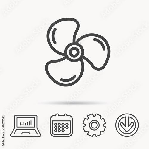 Ventilation icon. Fan or propeller sign. Notebook, Calendar and Cogwheel signs. Download arrow web icon. Vector