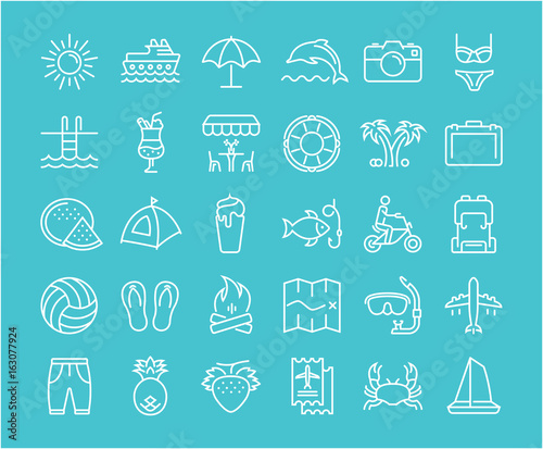 Set Vector Flat Line Icons Summer