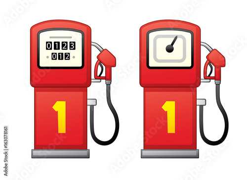 Red gas fuel pump isolated. Filling station icons.