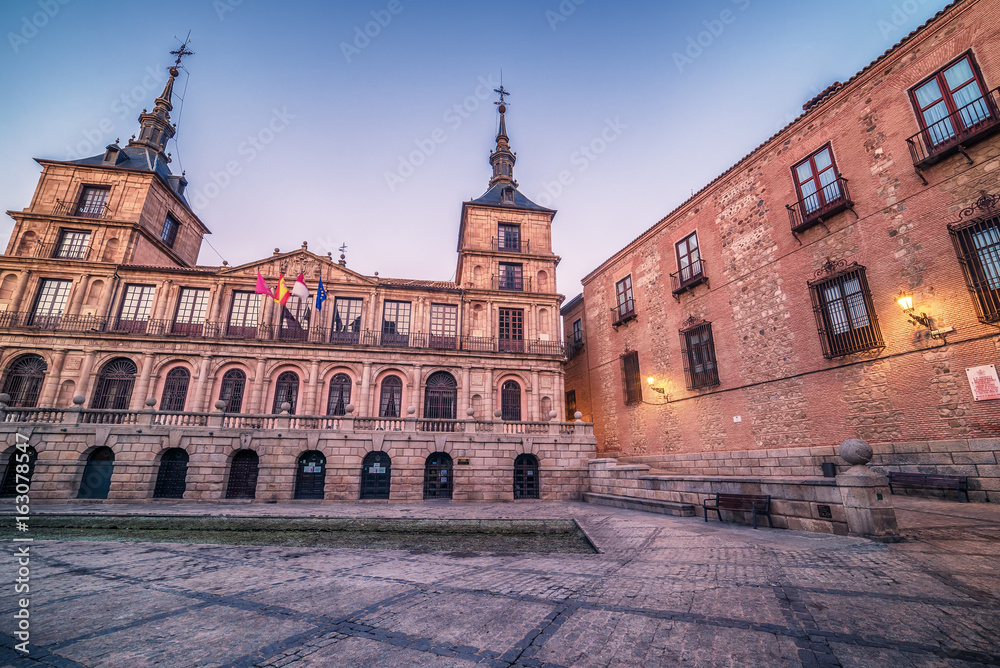 Toledo, Spain: the old town andthe Cathedral Squere in the early morning
