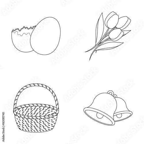 Chocolate egg, bells, basket and flowers.Easter set collection icons in outline style vector symbol stock illustration web.