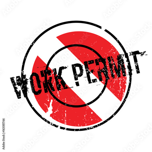 Work Permit rubber stamp. Grunge design with dust scratches. Effects can be easily removed for a clean, crisp look. Color is easily changed.