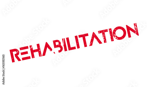 Rehabilitation rubber stamp. Grunge design with dust scratches. Effects can be easily removed for a clean, crisp look. Color is easily changed.