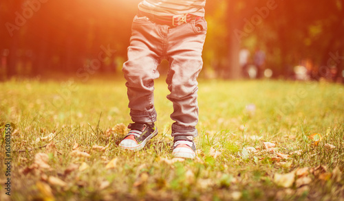 A little boy walks in the park in the summer. © callisto