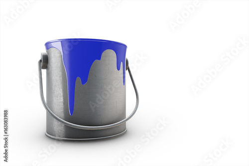 Bucket with a sweltering blue paint 3d illustration
