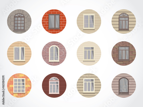 Vector set of round icons of windows.