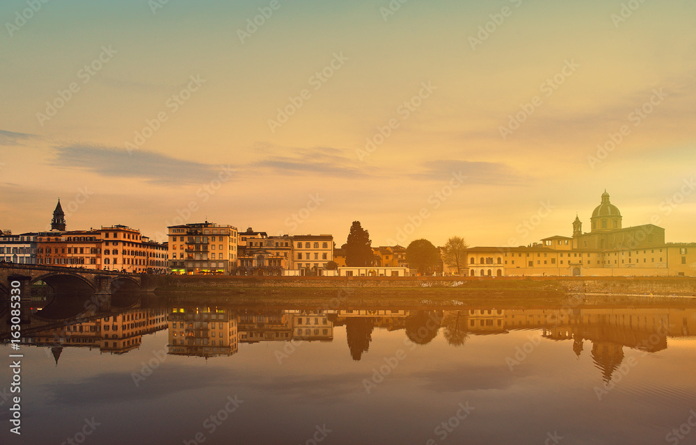 Arno river panorama at sunset, Florence, Italy, 
