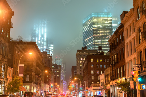 Broadway in Manhattan in the fog, New York City