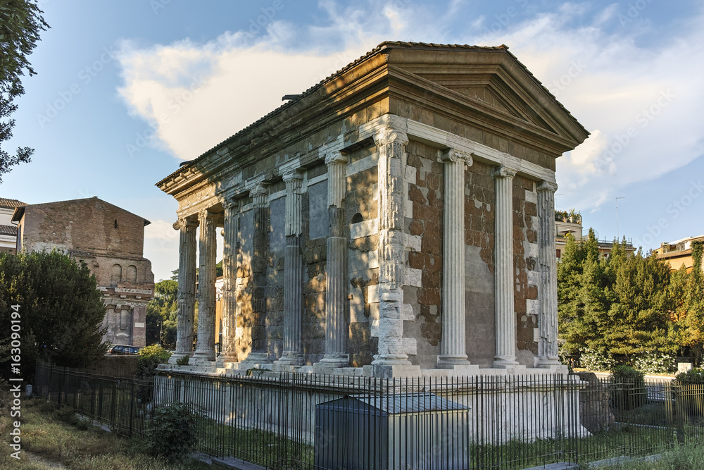 ROME, ITALY - JUNE 22, 2017: Amazing view of Temple of Portunus  in city of Rome, Italy