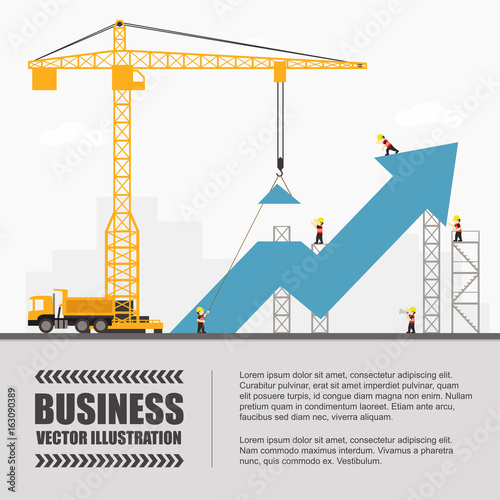 Crane and graph building. Infographic Template. Vector Illustration.