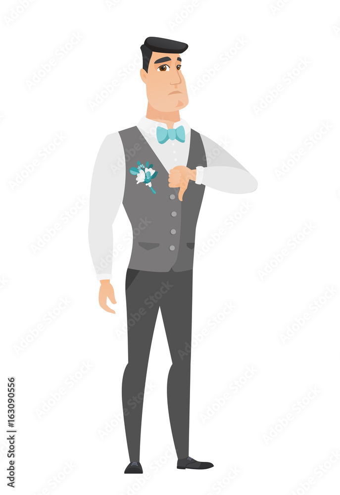 Disappointed caucasian groom with thumb down Disappointed caucasian groom with thumb down