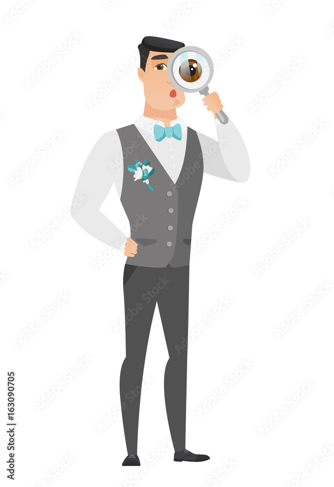 Caucasian groom with magnifying glass. Caucasian groom with magnifying glass.