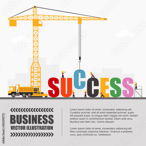 Crane and success building. Infographic Template. Vector Illustration.