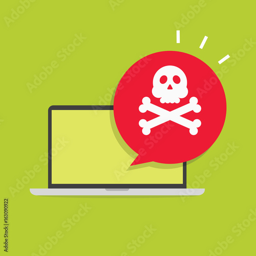 Alert notification on laptop computer vector, malware concept, spam data, fraud internet error, insecure connection, online scam, virus
