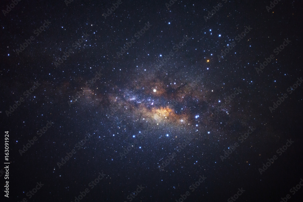 Milky way galaxy with stars and space dust in the universe, Long exposure photograph, with grain.