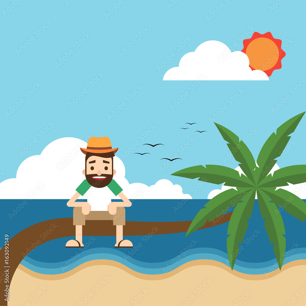 Happy holiday on the beach flat design concept Happy holiday on the beach flat design concept