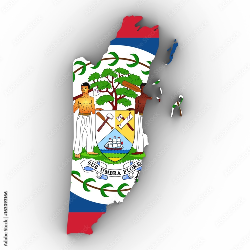 Belize Map Outline with Belizean Flag on White with Shadows 3D ...