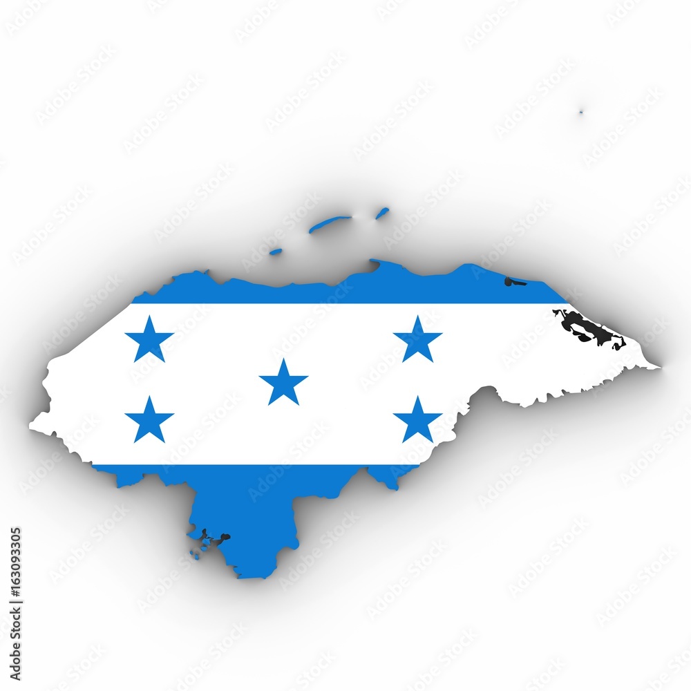 Fototapeta premium Honduras Map Outline with Honduran Flag on White with Shadows 3D Illustration
