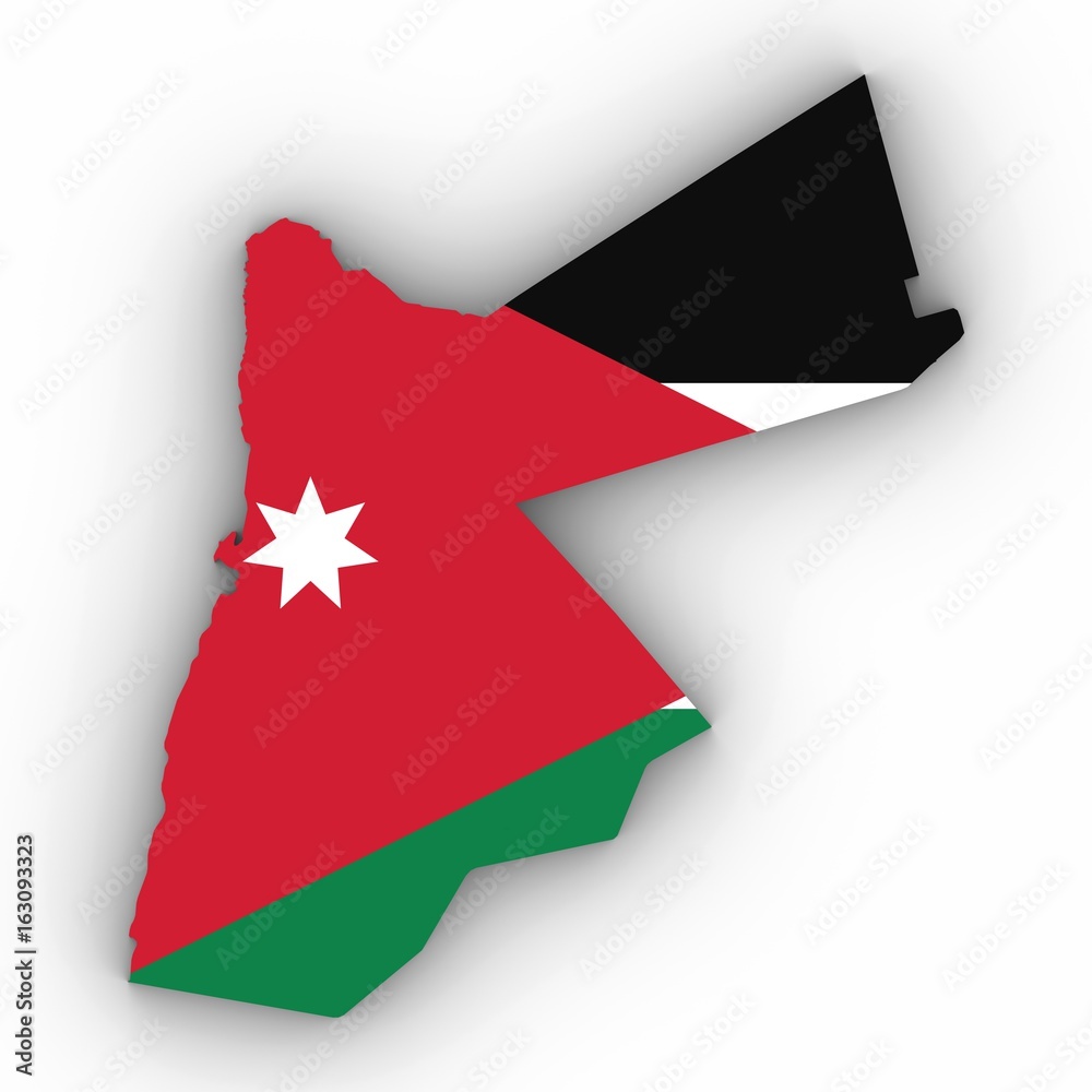 Jordan Map Outline with Jordanian Flag on White with Shadows 3D Illustration Jordan Map Outline with Jordanian Flag on White with Shadows 3D Illustration
