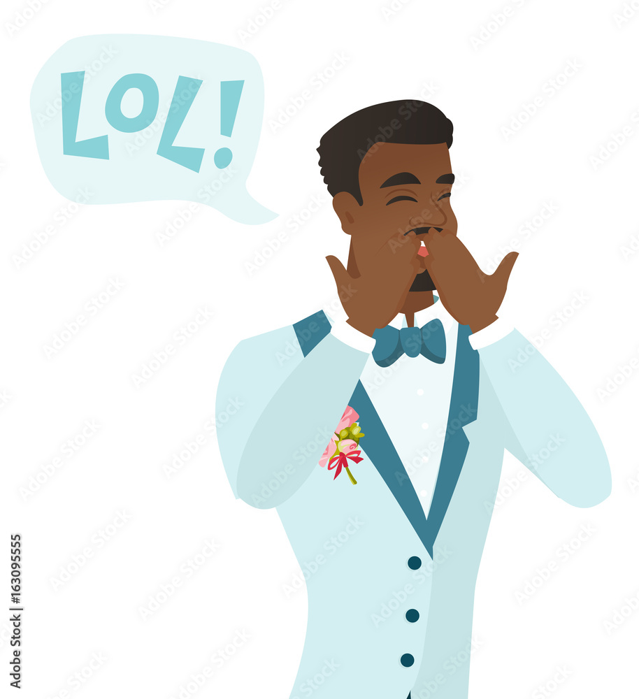 Young african-american groom laughing out loud. Young african-american groom laughing out loud.