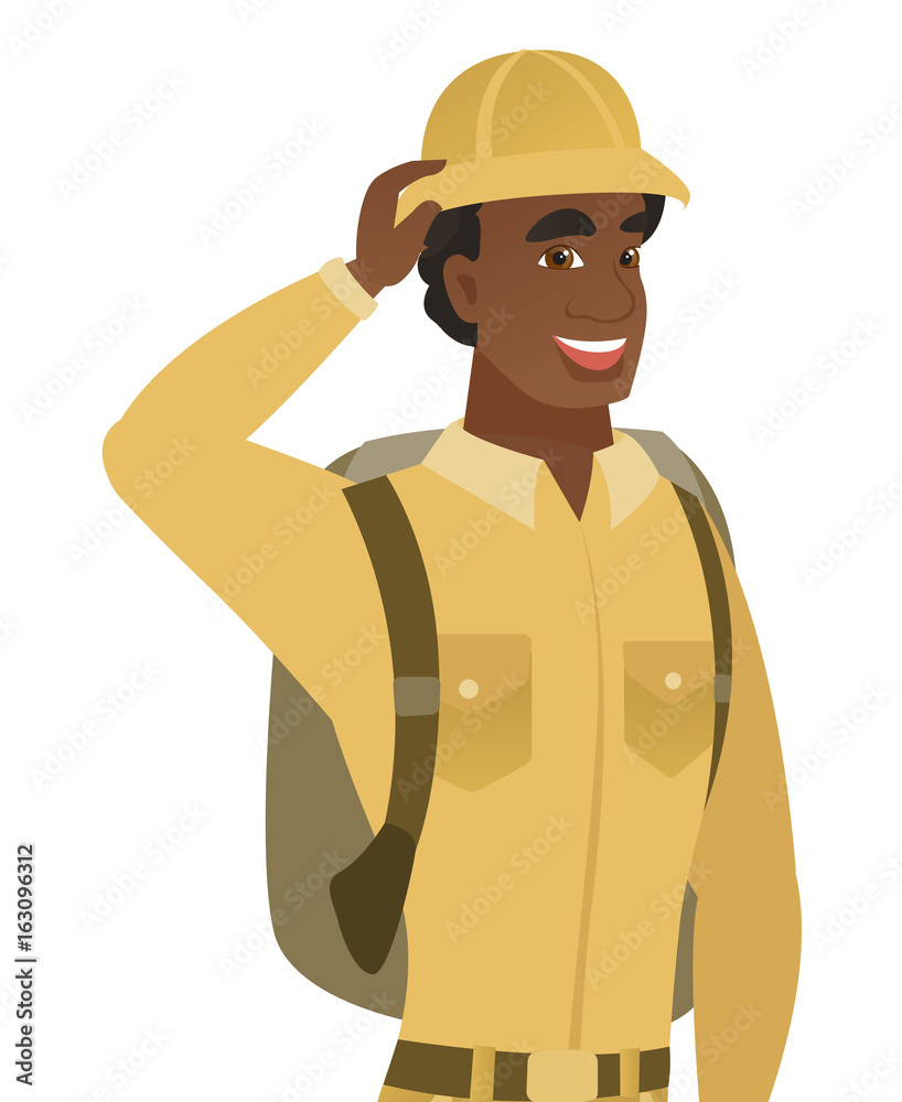 Young african-american traveler laughing. Young african-american traveler laughing.
