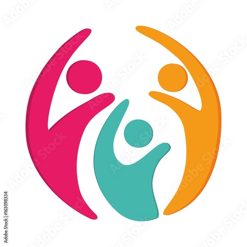 Abstract human figures with hands raised icon over white background colorful design vector illustration