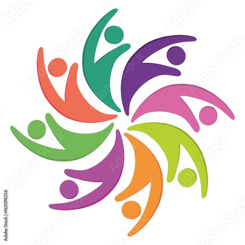 Abstract human figures in circle shape colorful design vector illustration
